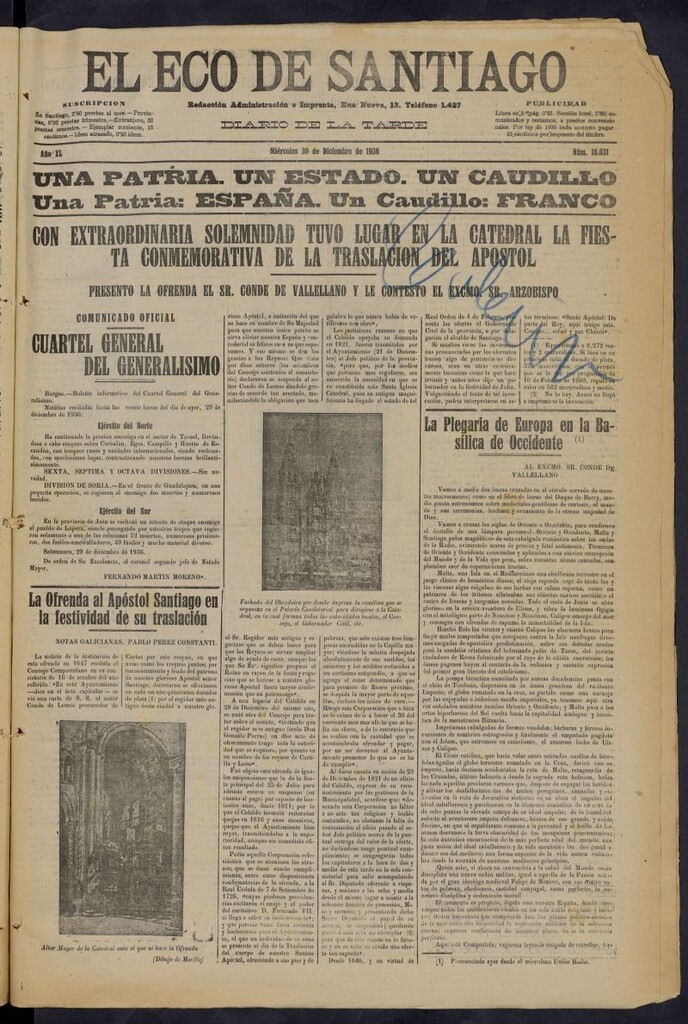 Miniatura de El Eco de Santiago : diario de la tarde del 30 de diciembre de 1936, nº 16631