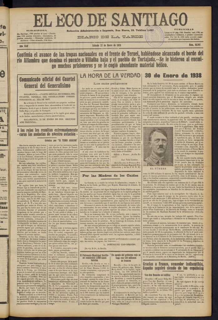 Miniatura de El Eco de Santiago : diario de la tarde del 22 de enero de 1938, nº 16941