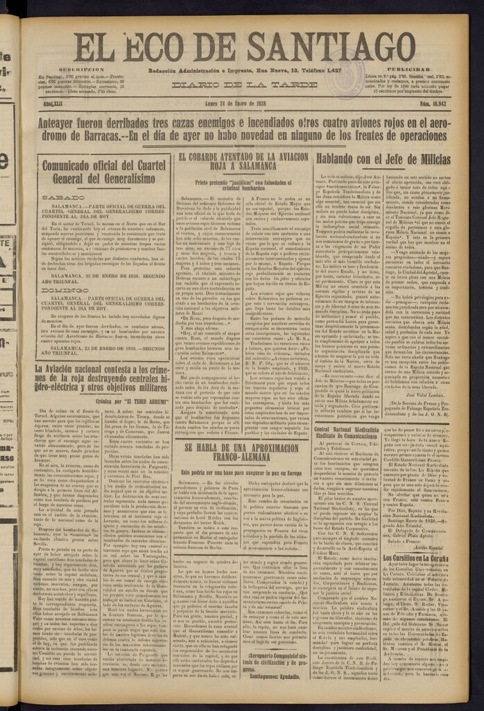 Miniatura de El Eco de Santiago : diario de la tarde del 24 de enero de 1938, nº 16942