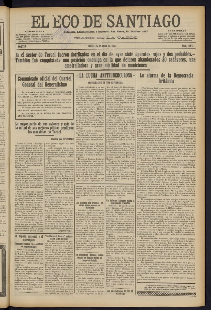 Miniatura de El Eco de Santiago : diario de la tarde del 25 de enero de 1938, nº 16943
