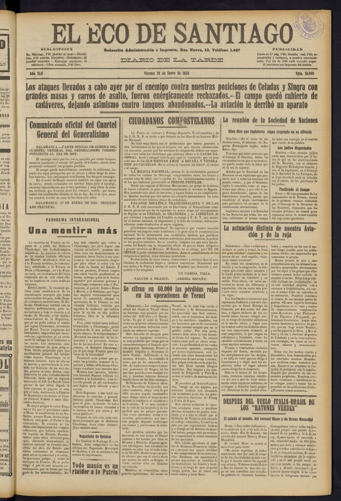 Miniatura de El Eco de Santiago : diario de la tarde del 28 de enero de 1938, nº 16946