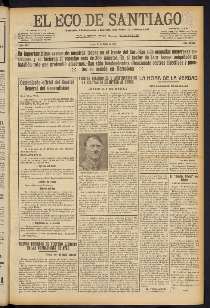 Miniatura de El Eco de Santiago : diario de la tarde del 31 de enero de 1938, nº 16948