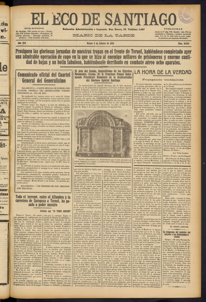 Miniatura de El Eco de Santiago : diario de la tarde del 8 de febrero de 1938, nº 16955