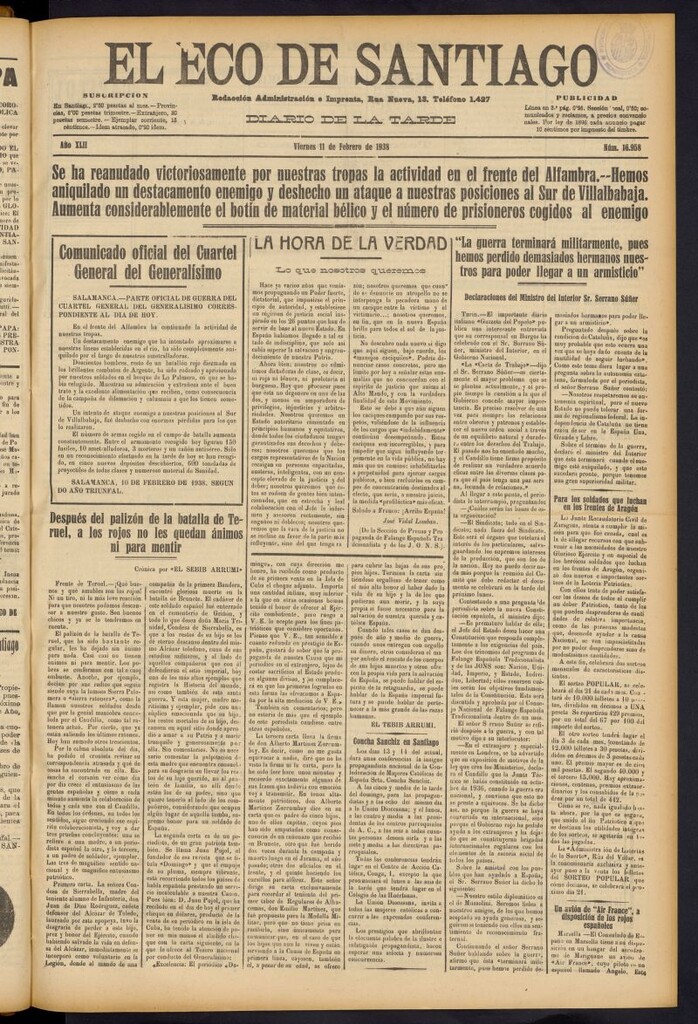 Miniatura de El Eco de Santiago : diario de la tarde del 11 de febrero de 1938, nº 16958