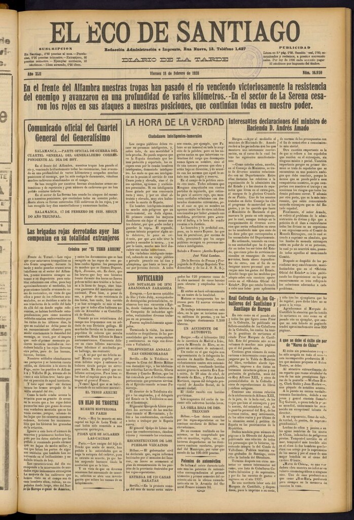 Miniatura de El Eco de Santiago : diario de la tarde del 18 de febrero de 1938, nº 16959