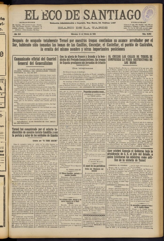 Miniatura de El Eco de Santiago : diario de la tarde del 23 de febrero de 1938, nº 16963
