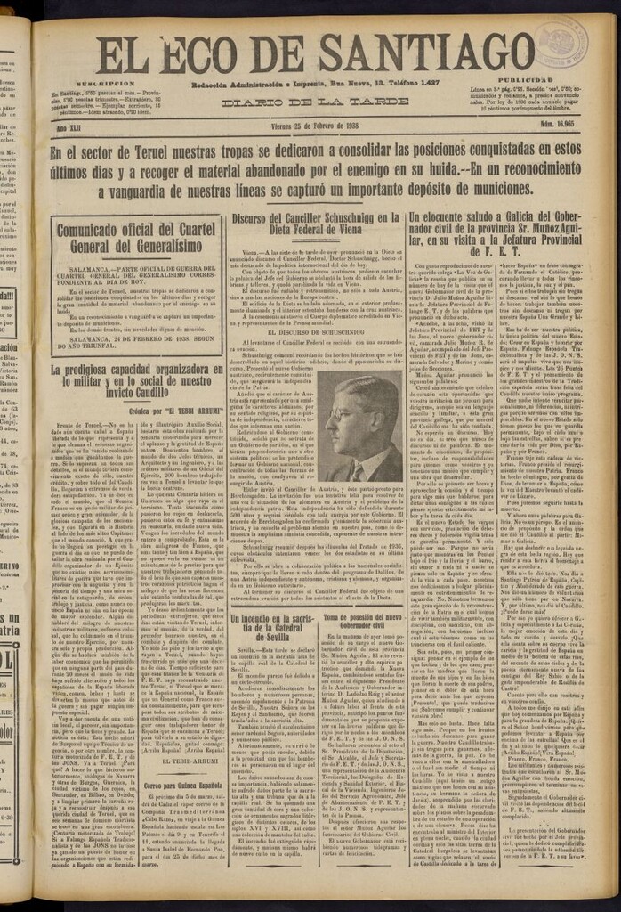 Miniatura de El Eco de Santiago : diario de la tarde del 25 de febrero de 1938, nº 16965