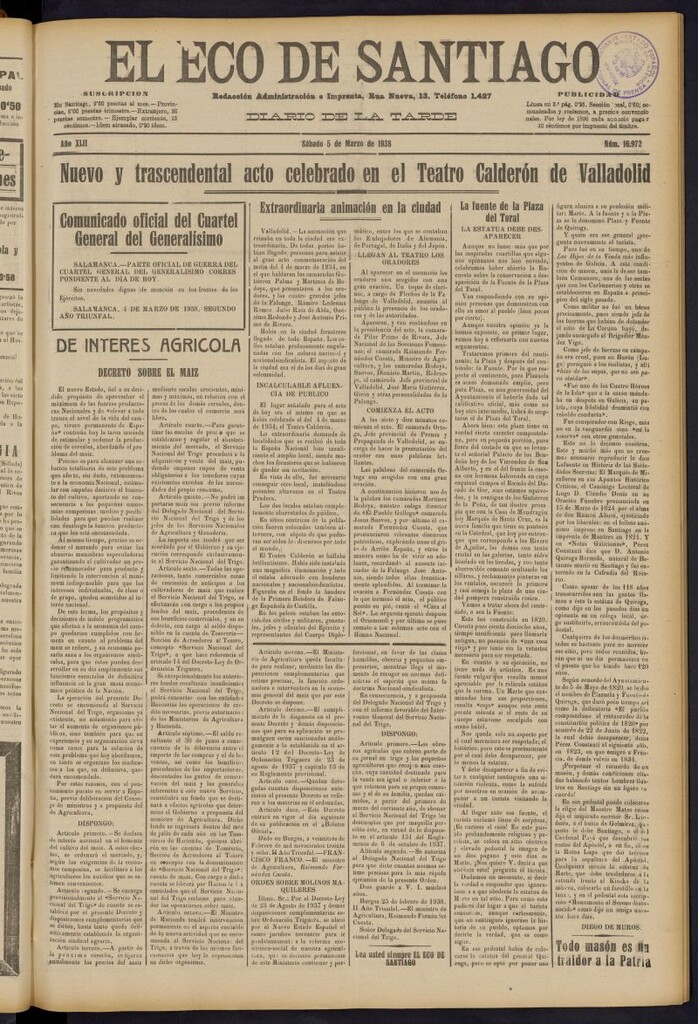 Miniatura de El Eco de Santiago : diario de la tarde del 5 de marzo de 1938, nº 16972
