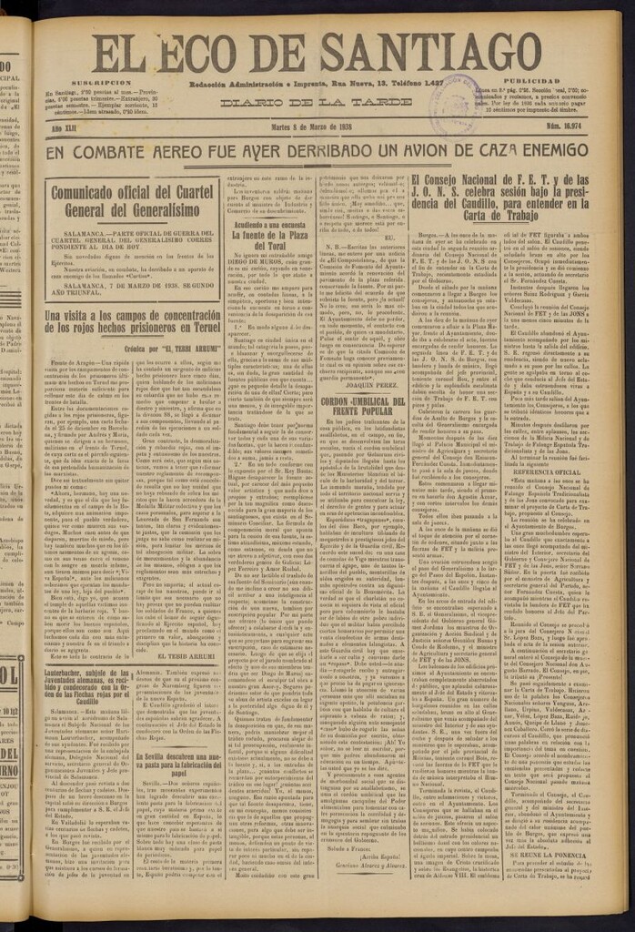 Miniatura de El Eco de Santiago : diario de la tarde del 8 de marzo de 1938, nº 16974