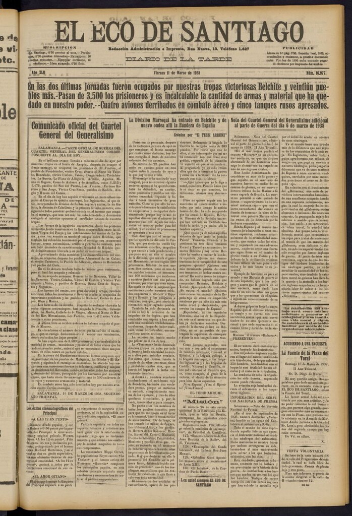 Miniatura de El Eco de Santiago : diario de la tarde del 11 de marzo de 1938, nº 16977