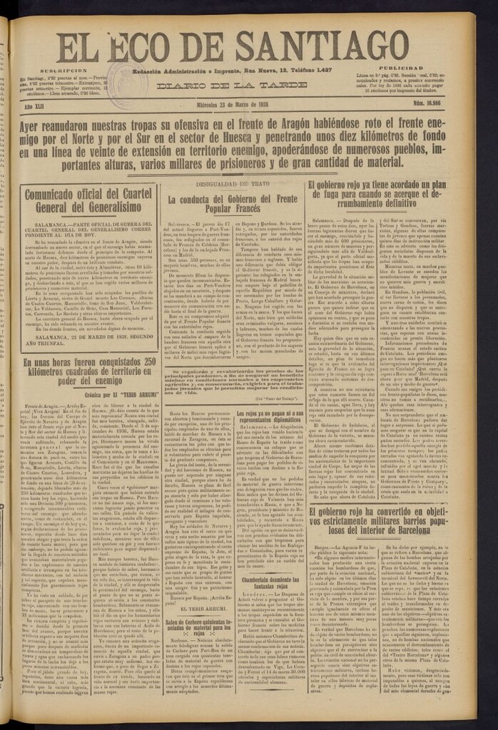 Miniatura de El Eco de Santiago : diario de la tarde del 23 de marzo de 1938, nº 16986