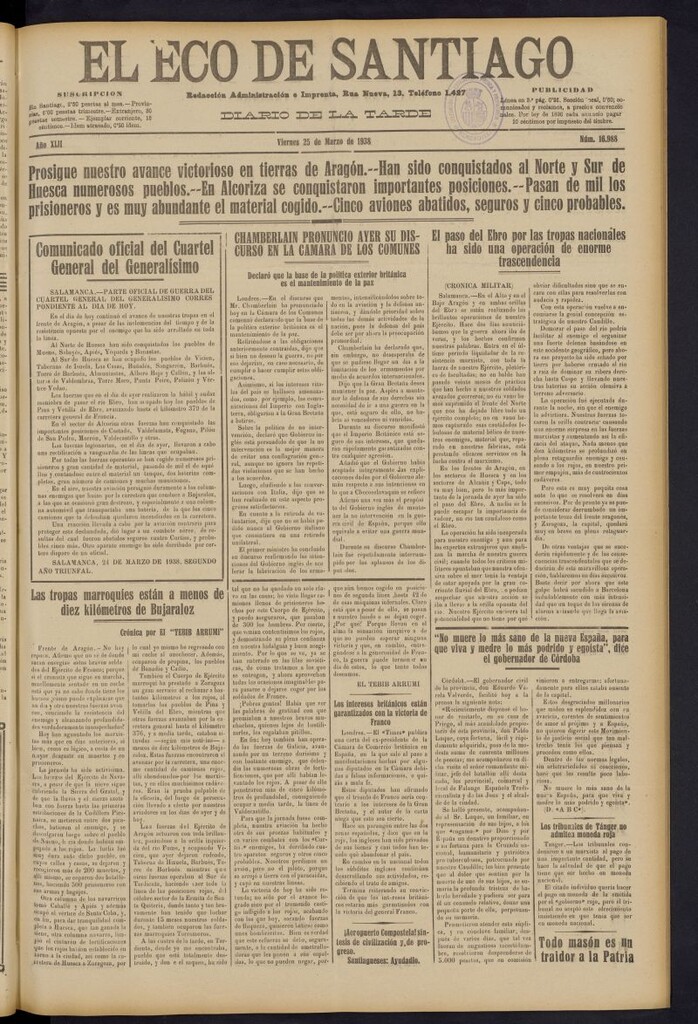 Miniatura de El Eco de Santiago : diario de la tarde del 25 de marzo de 1938, nº 16988
