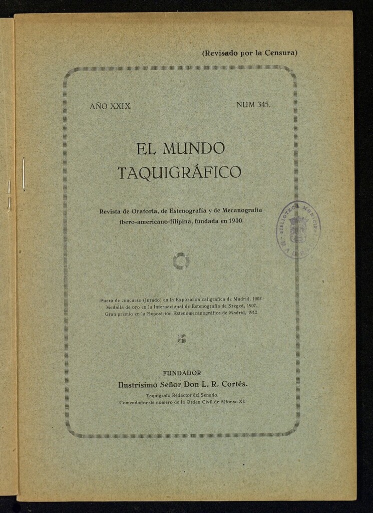 Miniatura de El Mundo Taquigráfico: revista mensual hispano-americana de oratoria y de estenografía. Diciembre de 1928, nº 345