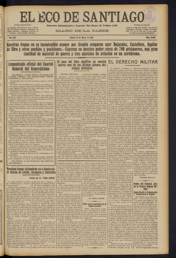 Miniatura de El Eco de Santiago : diario de la tarde del 26 de marzo de 1938, nº 16989