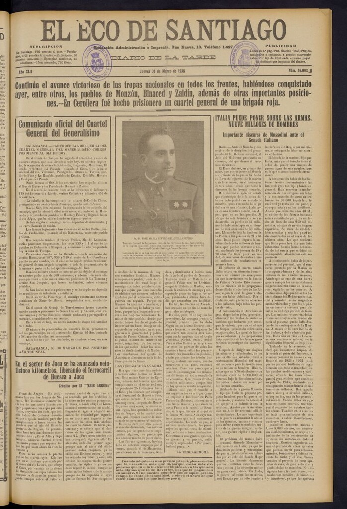 Miniatura de El Eco de Santiago : diario de la tarde del 31 de marzo de 1938, nº 16993
