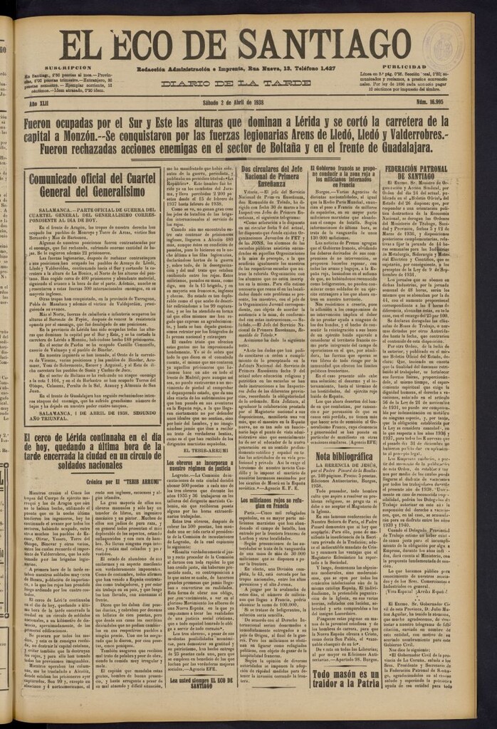Miniatura de El Eco de Santiago : diario de la tarde del 2 de abril de 1938, nº 16995