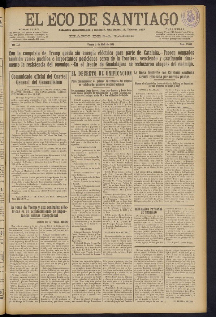 Miniatura de El Eco de Santiago : diario de la tarde del 8 de abril de 1938, nº 17000