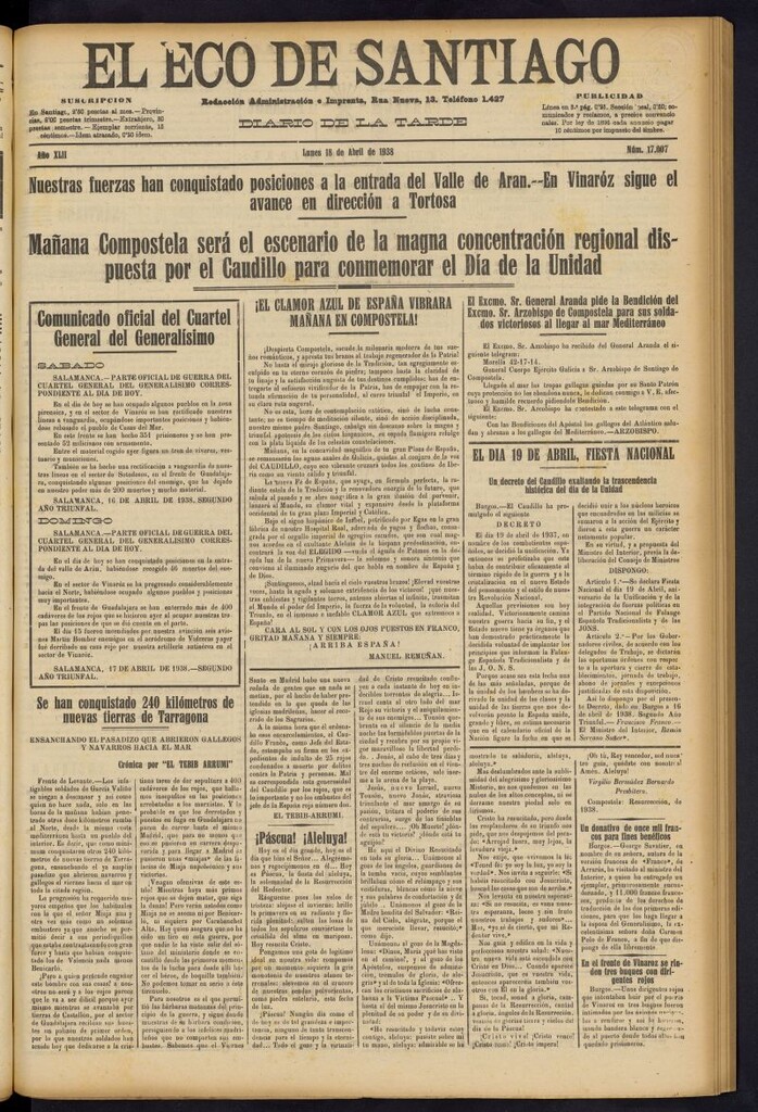 Miniatura de El Eco de Santiago : diario de la tarde del 18 de abril de 1938, nº 17007