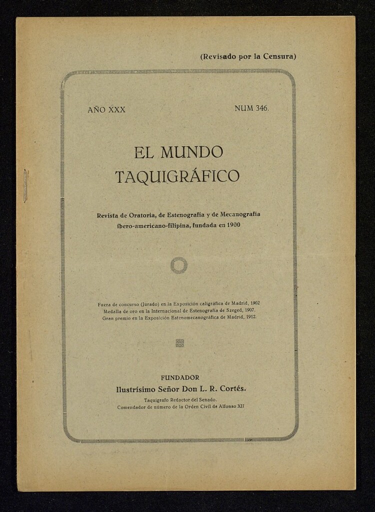 Miniatura de El Mundo Taquigráfico: revista mensual hispano-americana de oratoria y de estenografía. Enero de 1929, nº 346