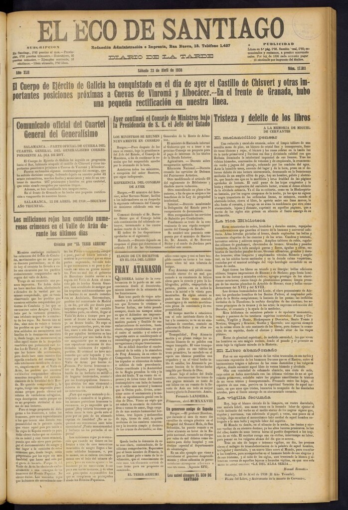 Miniatura de El Eco de Santiago : diario de la tarde del 23 de abril de 1938, nº 17011
