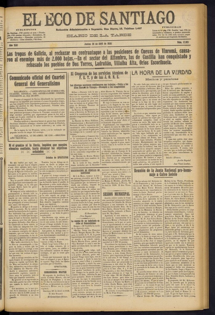 Miniatura de El Eco de Santiago : diario de la tarde del 28 de abril de 1938, nº 17015