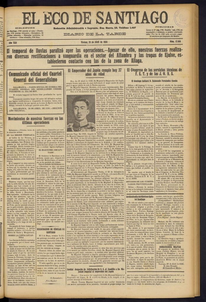 Miniatura de El Eco de Santiago : diario de la tarde del 29 de abril de 1938, nº 17016
