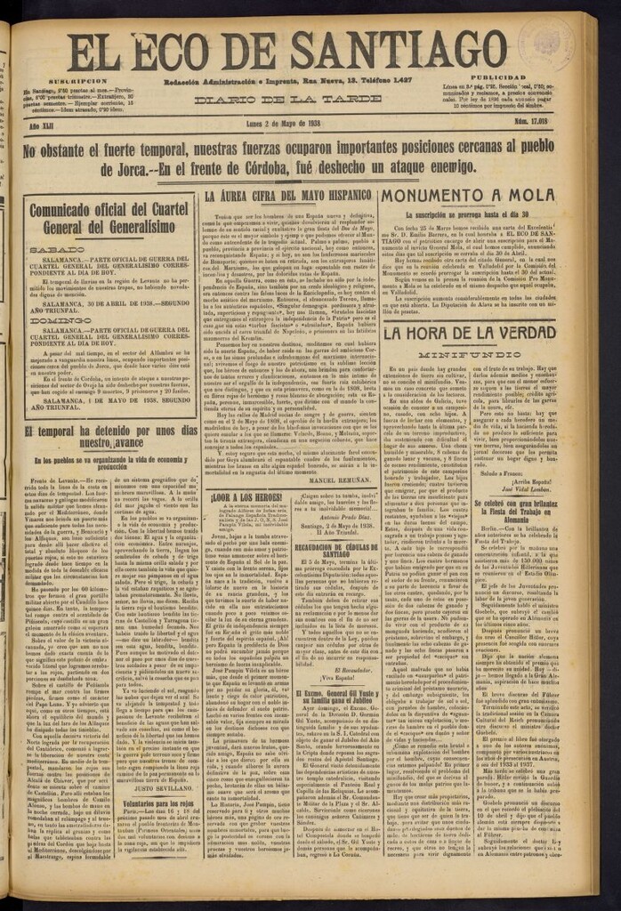Miniatura de El Eco de Santiago : diario de la tarde del 2 de mayo de 1938, nº 17018