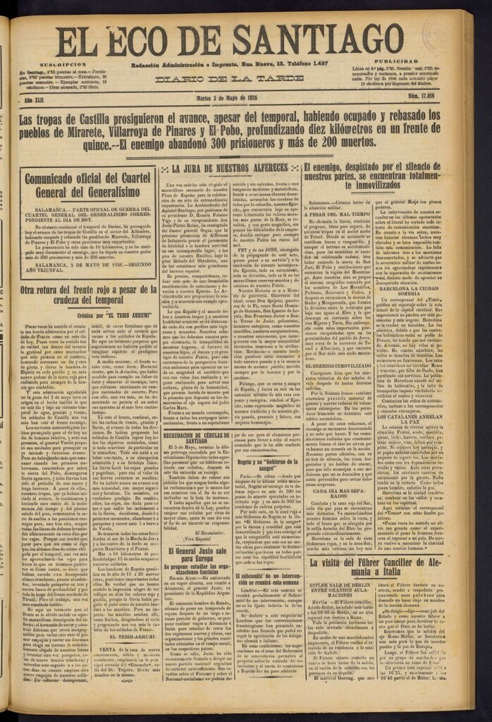 Miniatura de El Eco de Santiago : diario de la tarde del 3 de mayo de 1938, nº 17019