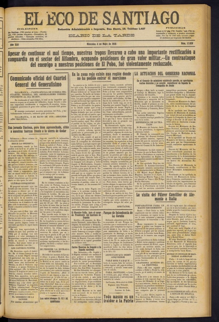 Miniatura de El Eco de Santiago : diario de la tarde del 4 de mayo de 1938, nº 17020