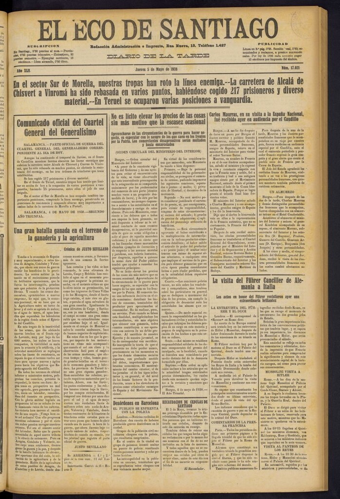 Miniatura de El Eco de Santiago : diario de la tarde del 5 de mayo de 1938, nº 17021