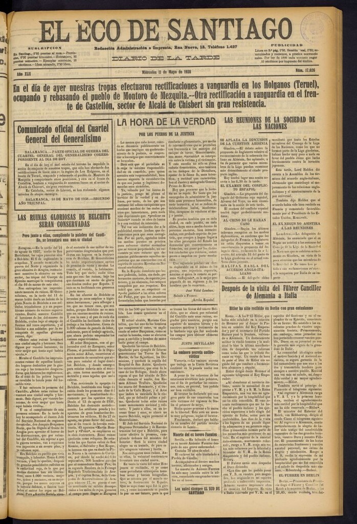 Miniatura de El Eco de Santiago : diario de la tarde del 11 de mayo de 1938, nº 17026