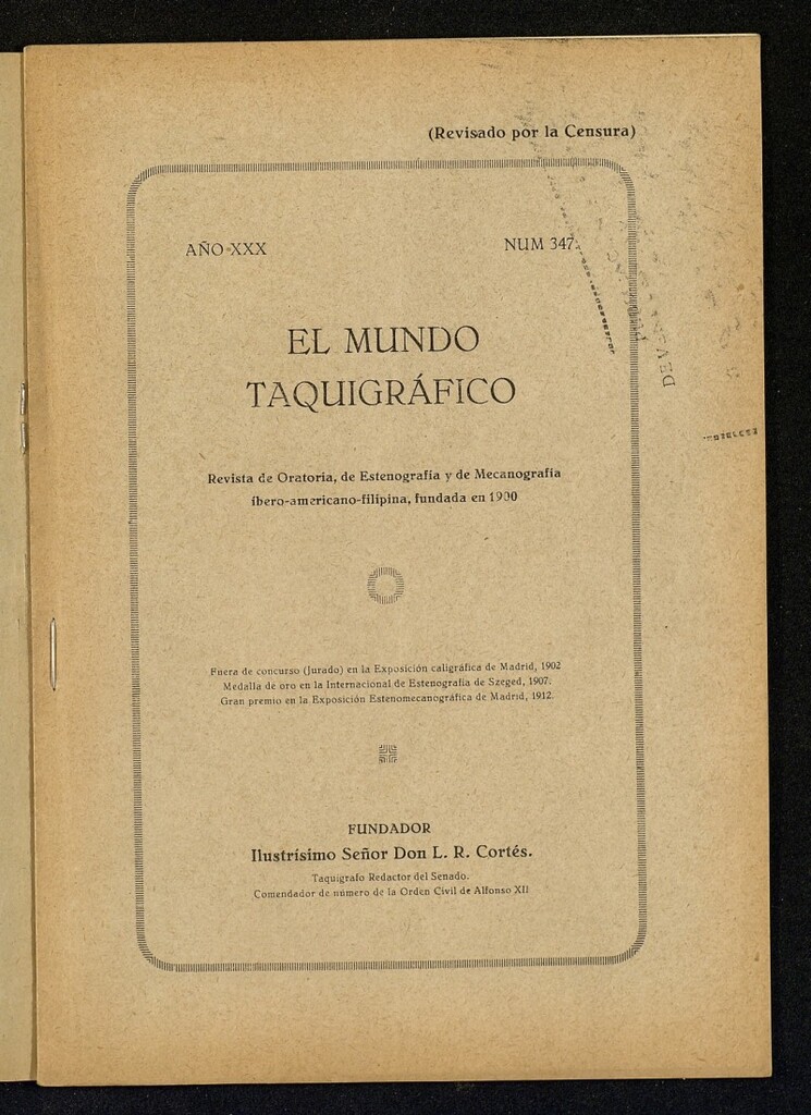 Miniatura de El Mundo Taquigráfico: revista mensual hispano-americana de oratoria y de estenografía. Febrero de 1929, nº 347