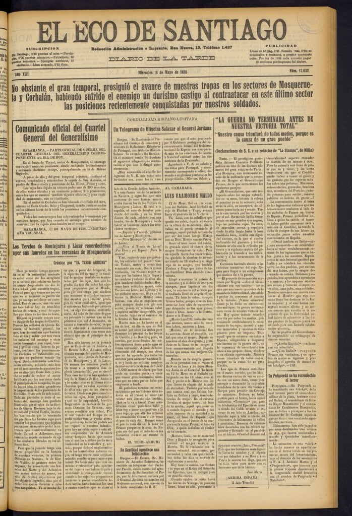 Miniatura de El Eco de Santiago : diario de la tarde del 18 de mayo de 1938, nº 17032