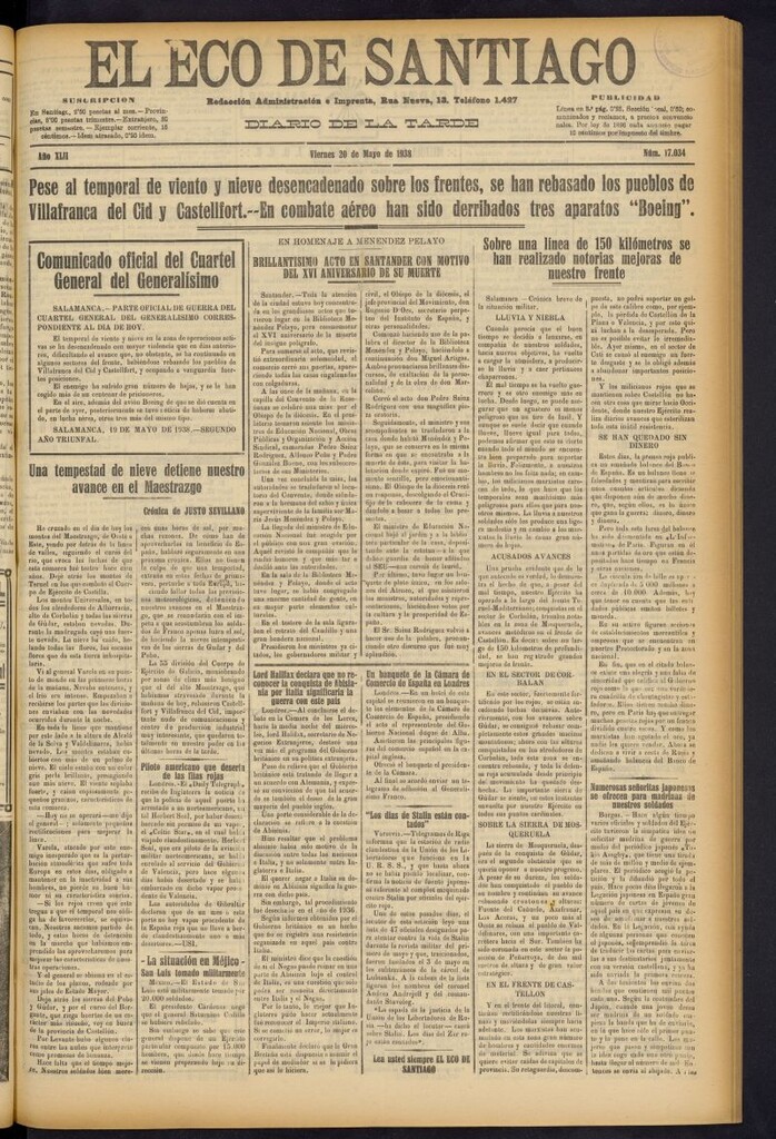 Miniatura de El Eco de Santiago : diario de la tarde del 20 de mayo de 1938, nº 17034