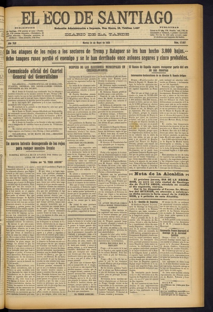 Miniatura de El Eco de Santiago : diario de la tarde del 24 de mayo de 1938, nº 17037