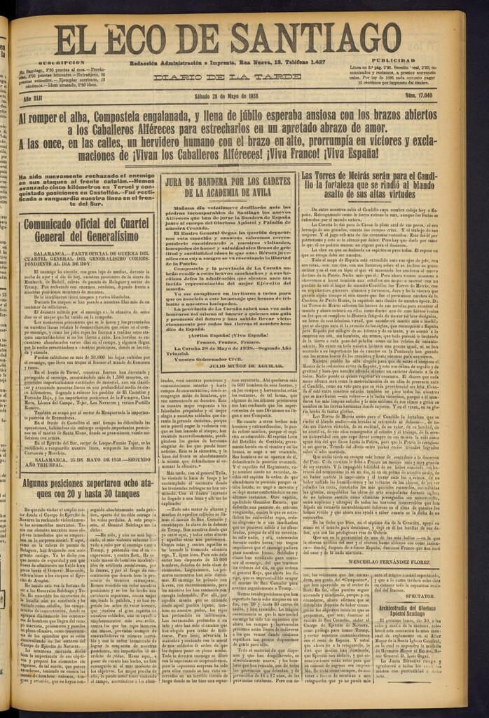 Miniatura de El Eco de Santiago : diario de la tarde del 28 de mayo de 1938, nº 17040