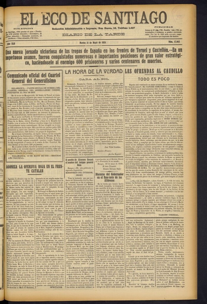 Miniatura de El Eco de Santiago : diario de la tarde del 31 de mayo de 1938, nº 17042