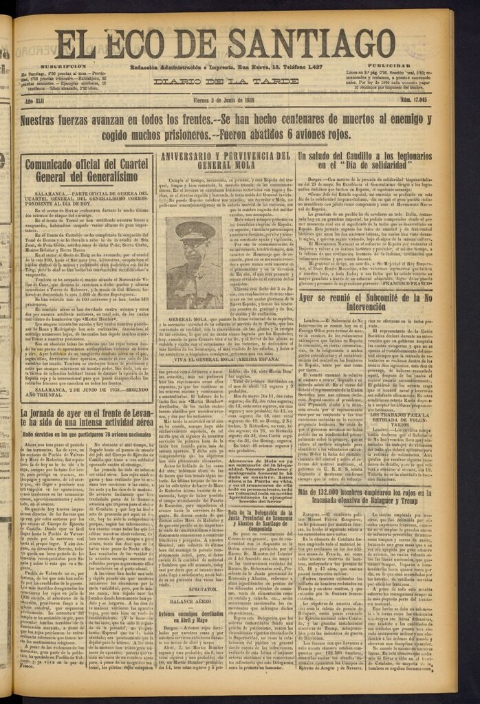 Miniatura de El Eco de Santiago : diario de la tarde del 3 de junio de 1938, nº 17045