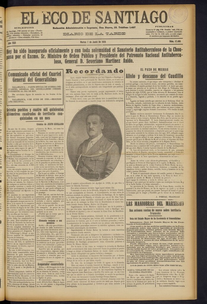 Miniatura de El Eco de Santiago : diario de la tarde del 7 de junio de 1938, nº 17408