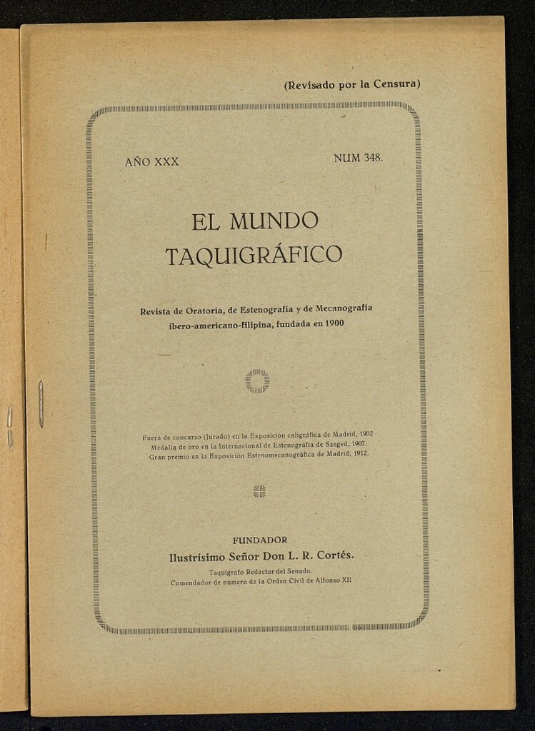 Miniatura de El Mundo Taquigráfico: revista mensual hispano-americana de oratoria y de estenografía. Marzo de 1929, nº 348