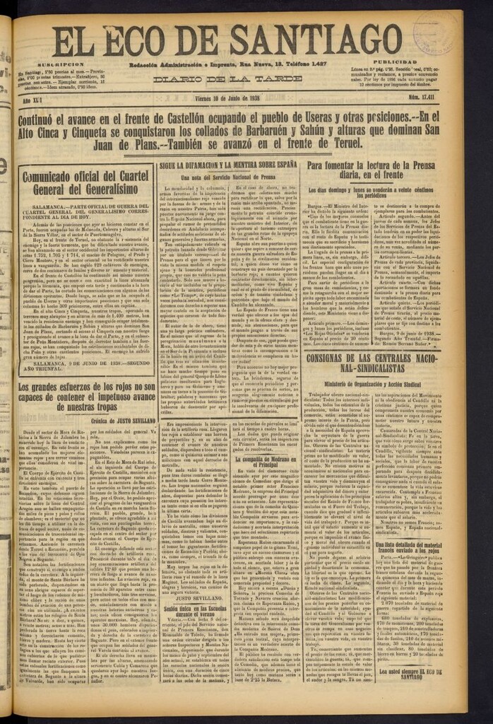 Miniatura de El Eco de Santiago : diario de la tarde del 10 de junio de 1938, nº 17411