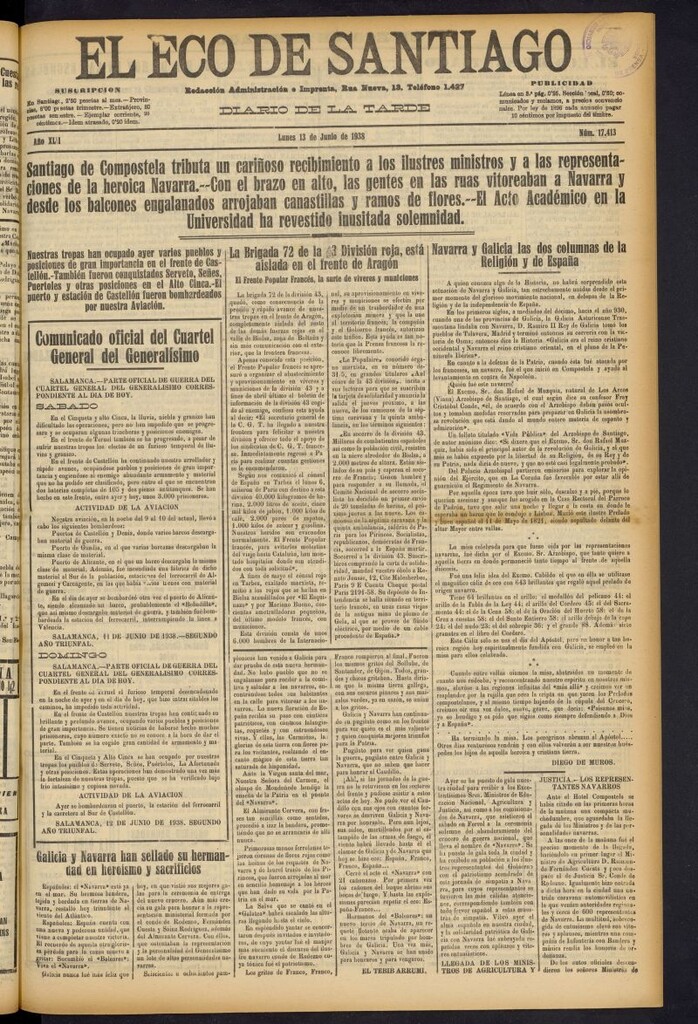 Miniatura de El Eco de Santiago : diario de la tarde del 13 de junio de 1938, nº 17413