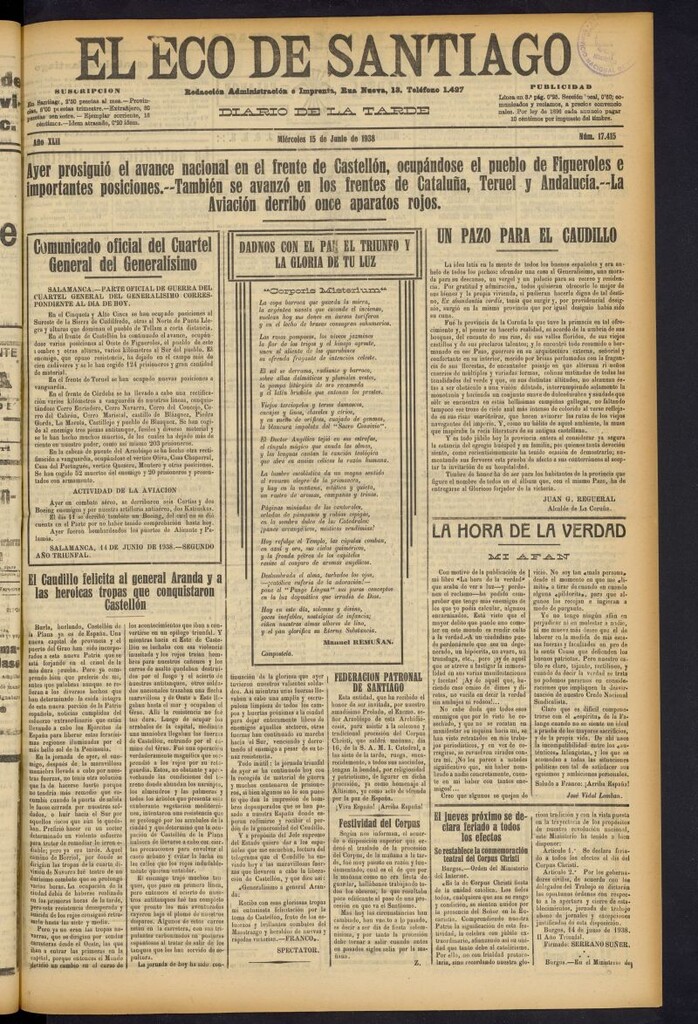 Miniatura de El Eco de Santiago : diario de la tarde del 15 de junio de 1938, nº 17415