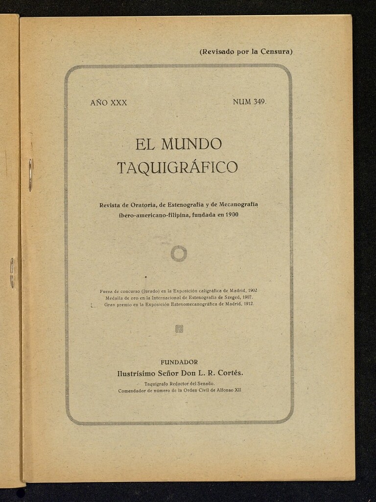 Miniatura de El Mundo Taquigráfico: revista mensual hispano-americana de oratoria y de estenografía. Abril de 1929, nº 349
