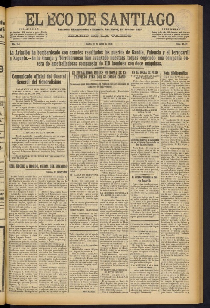 Miniatura de El Eco de Santiago : diario de la tarde del 21 de junio de 1938, nº 17419