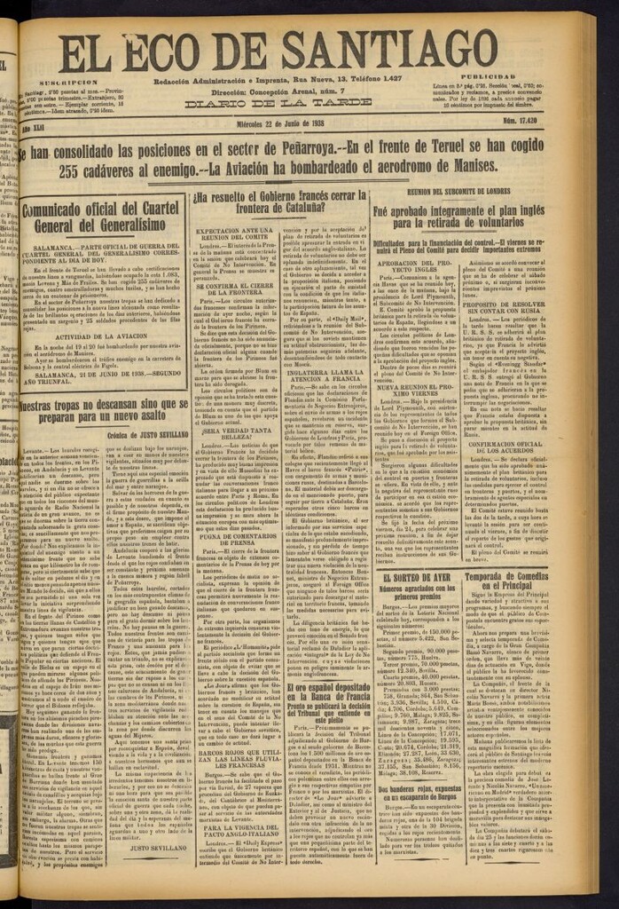 Miniatura de El Eco de Santiago : diario de la tarde del 22 de junio de 1938, nº 17420