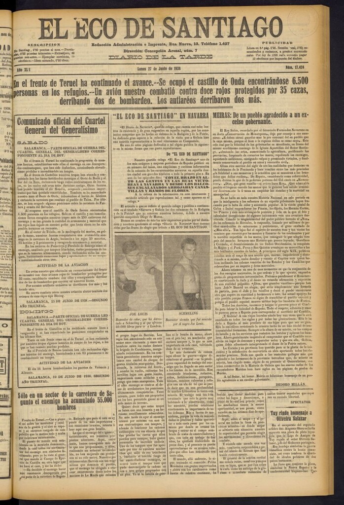 Miniatura de El Eco de Santiago : diario de la tarde del 27 de junio de 1938, nº 17424