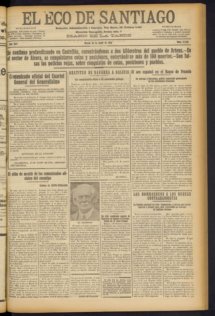 Miniatura de El Eco de Santiago : diario de la tarde del 28 de junio de 1938, nº 17425