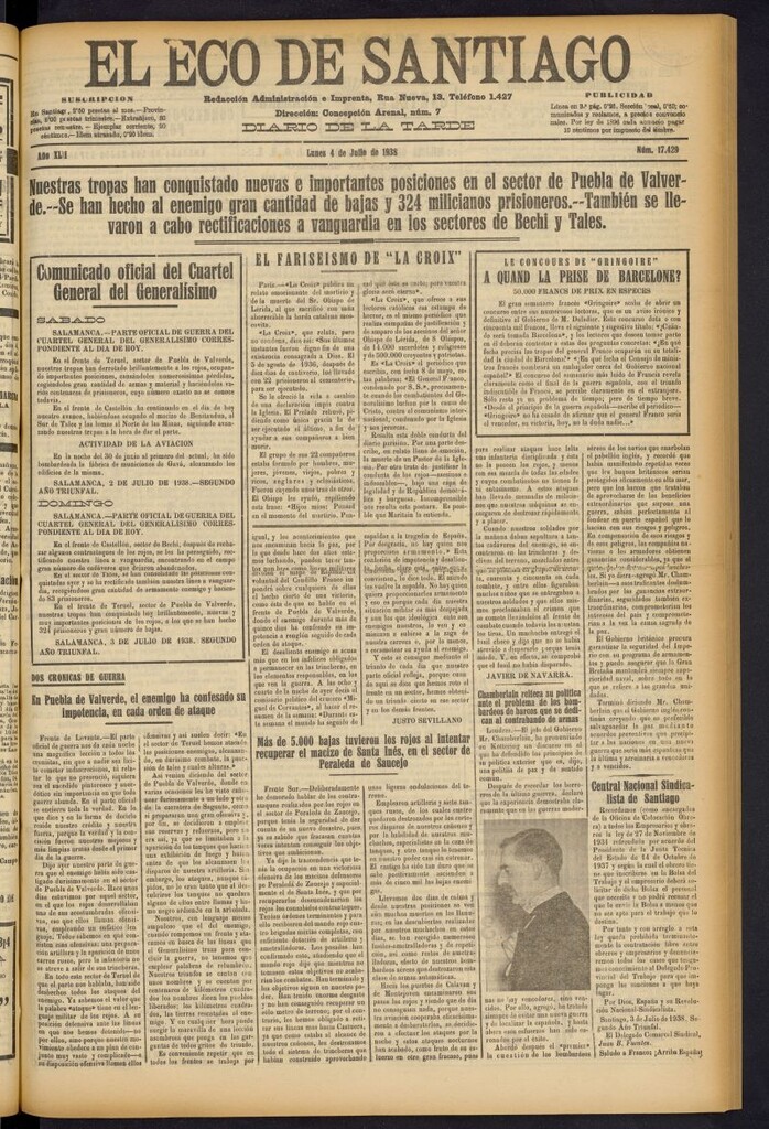 Miniatura de El Eco de Santiago : diario de la tarde del 4 de julio de 1938, nº 17429