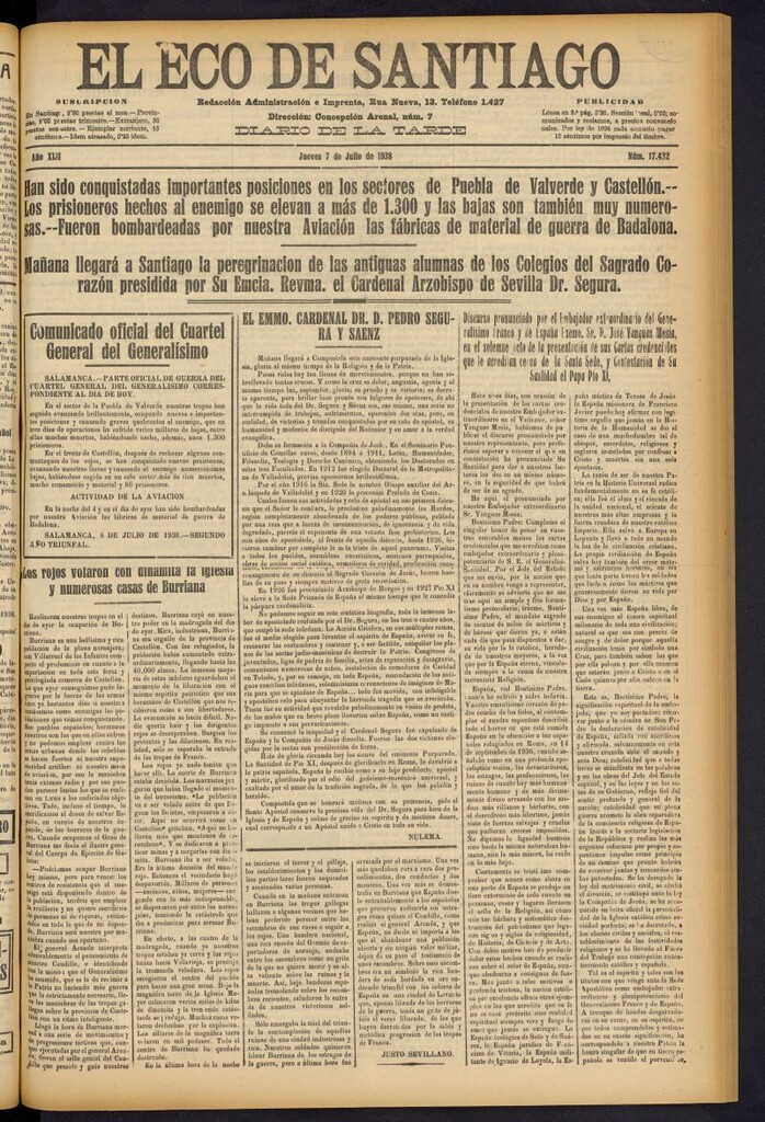 Miniatura de El Eco de Santiago : diario de la tarde del 7 de julio de 1938, nº 17432